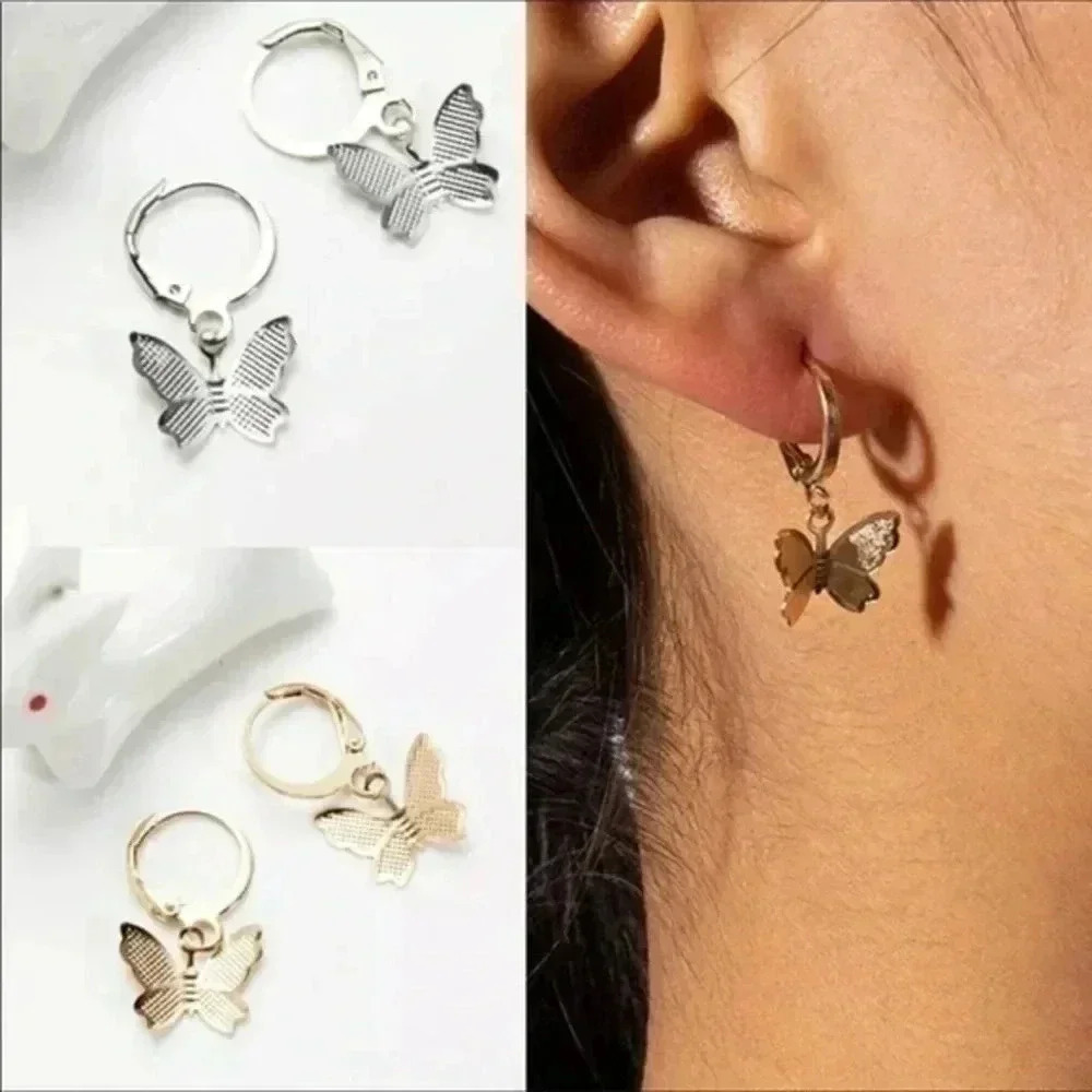 Silver or Gold Butterfly Hoop Earrings NWT